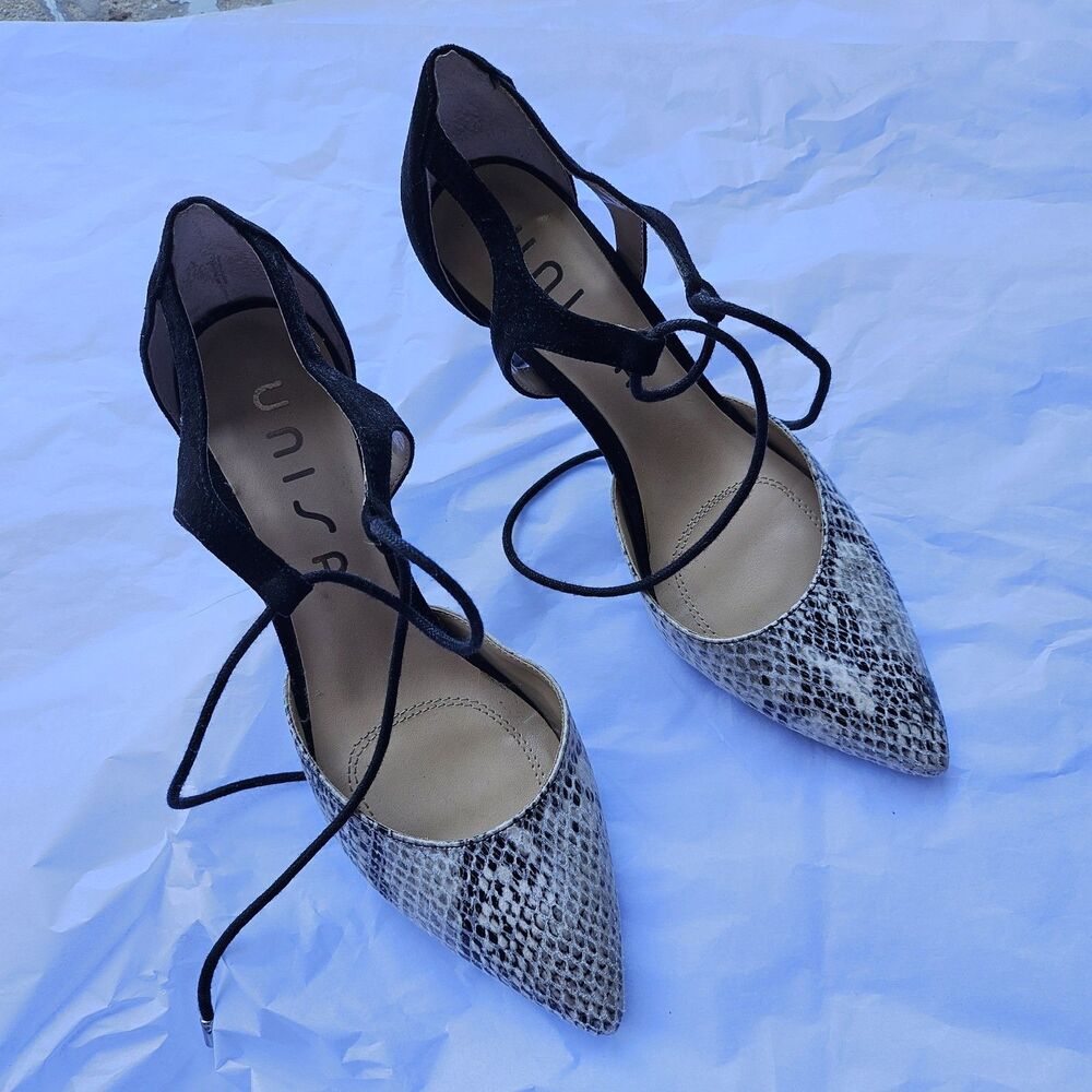 Unisa Snakeskin Lace Up D'Orsay Stiletto Heels Black Snake Womens 8M